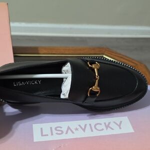 Lisa Vicky Black Loafers with Gold Detail